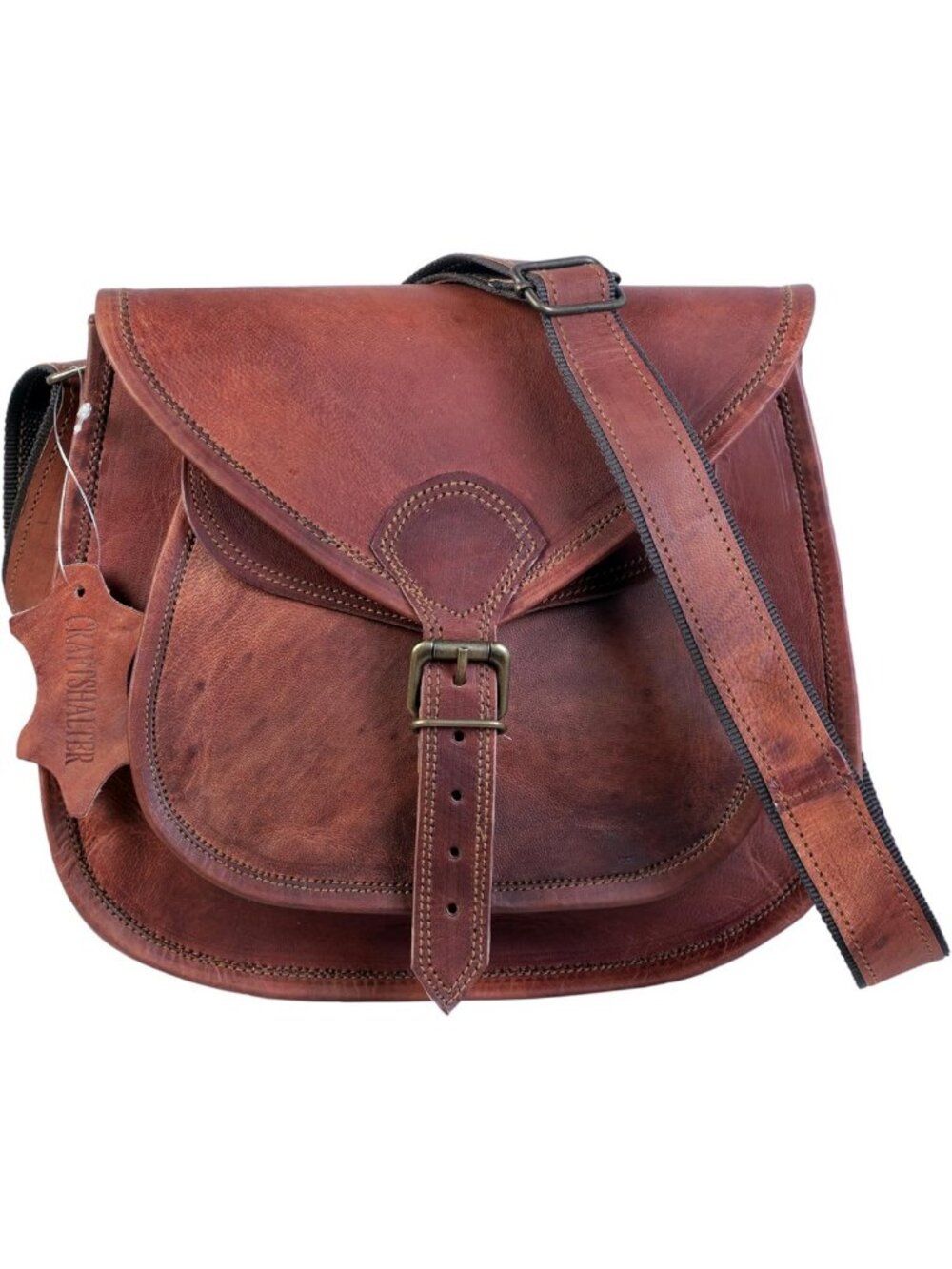Handcrafted Vintage Leather Crossbody Satchel, Brown Adjustable Strap Purse